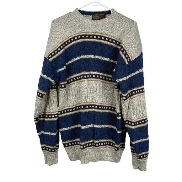 Vintage 90s Authentic Issue Knit Sweater Size Medium USA Grandpa Crewneck